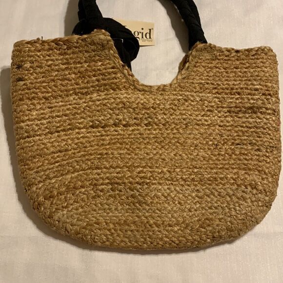 Magic 100% Jute handbag with black cloth wrapped handles & removable bow - Picture 4 of 10